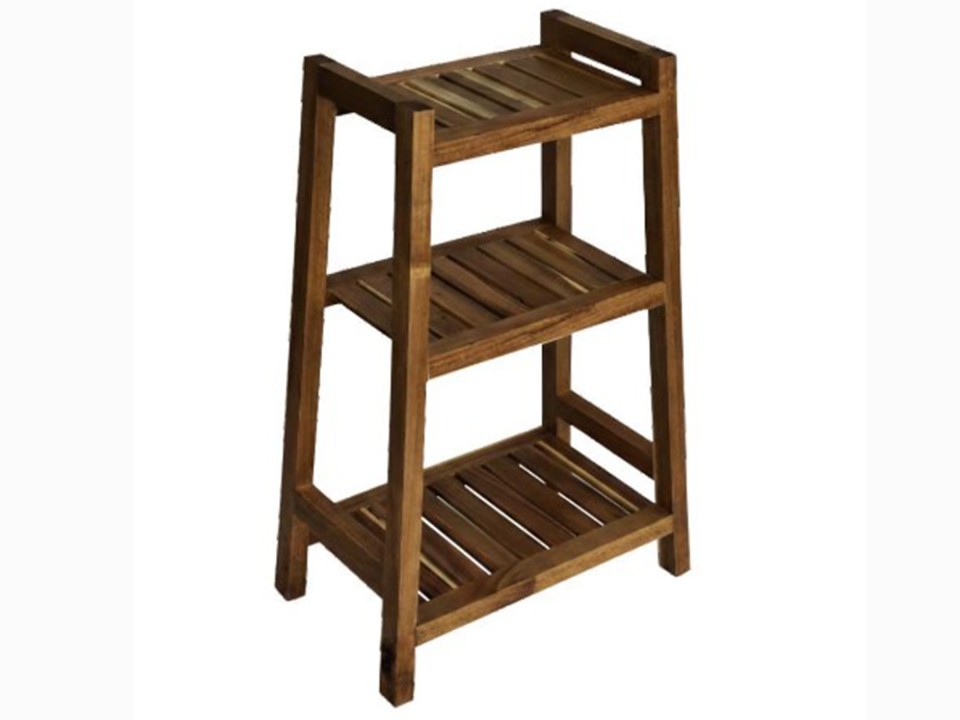 Premium Acacia Wood 3-Tier Slatted Shelf - Durable Bathroom & Home Storage